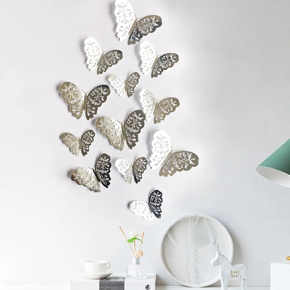 set Butterfly Wall Stickers et 3d Metallic Feel Rooms Papin de papier peint Décoration de mariage Art Mural Home 882022238213837