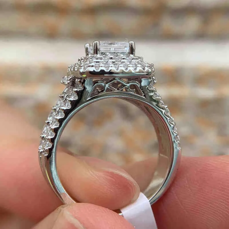 Lei anello nuziale Halo in argento sterling 925 le donne Gioielli eleganti Principessa taglio incrociato AAAAA CZ Anelli di fidanzamento 2201214614492