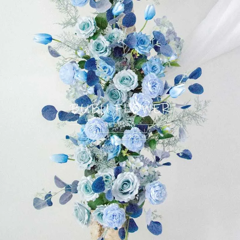 Yapay Çiçek Sıralı Mavi Beyaz Düğün Arch Arka Partisi Sahne Sahne Dekor Penceresi El Çiçek Duvar 2107061247601
