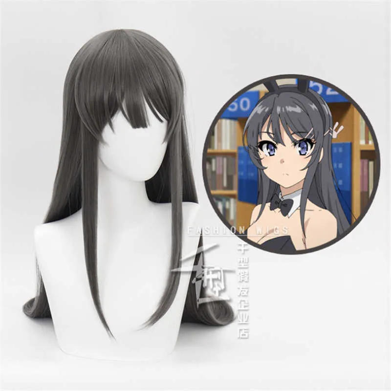 Rascal ne rêve pas de lapin fille Senpai Sakurajima Mai Cosplay perruques cheveux synthétiques longue ligne droite gris couvre-chef jeu de rôle Y0913