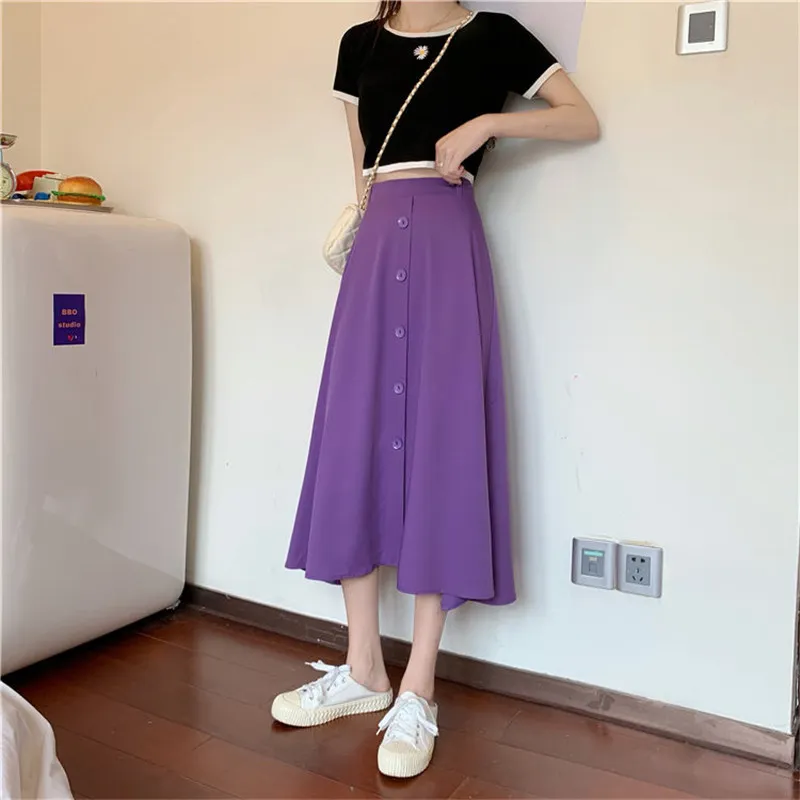 Jupe pour femme violette Vintage Plus Taille Vêtements Jupes longues Automne Noir Harajuku Taille haute Streetwear Mode Dames Bureau 210421