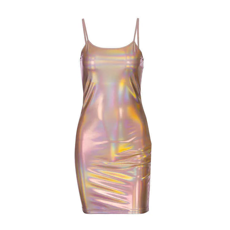 Summer Mini Reflective Glitter Dress Sexy Spaghetti Strap Bandage Nightclub Women Square Collar Bodycon Vestido 210526