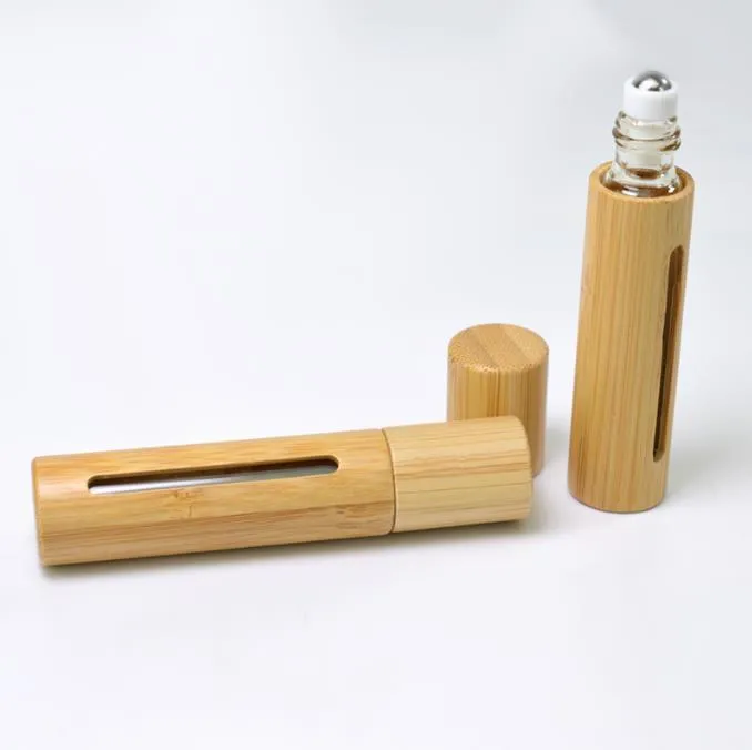 Natuurlijke Bamboe Glas Essentiële Olie Fles hervulbare lege parfum geur geur stalen roller balflessen voor thuis reizen sn