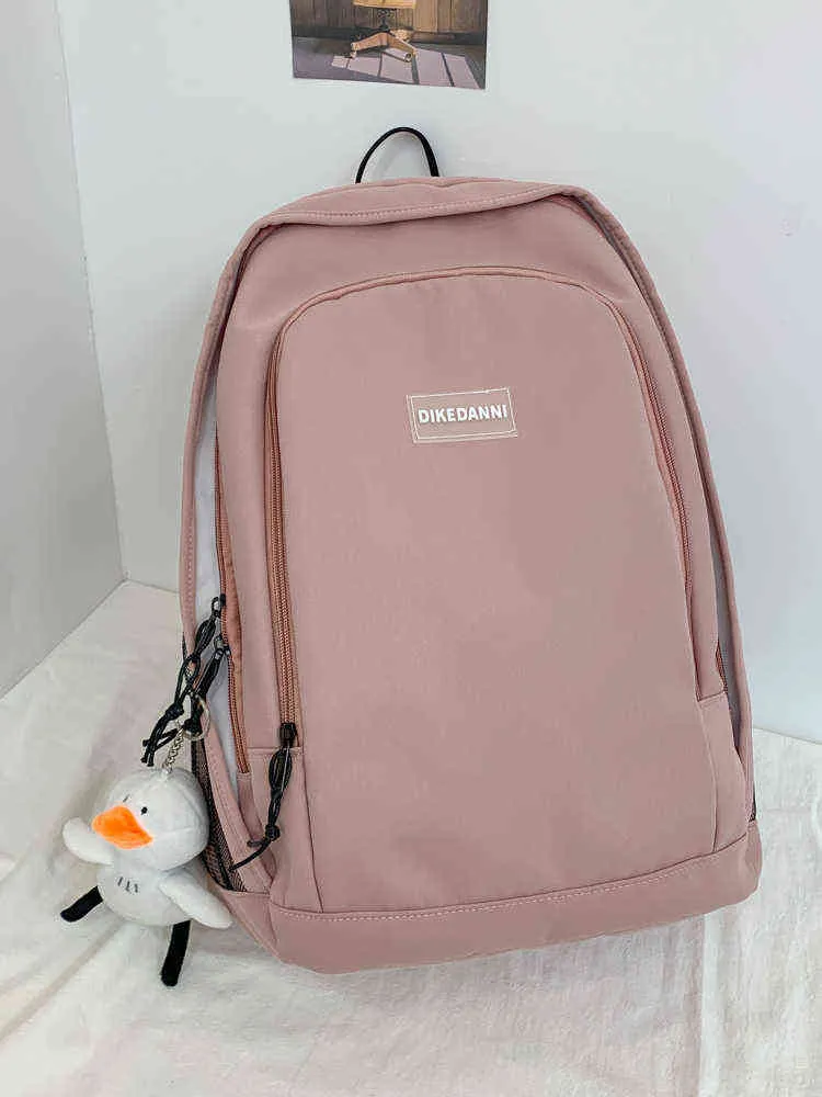 Mulheres Nylon Mochila Estudante Feminino Colégio Escola Saco Menina Laptop Mochila Lady Moda Sacos Sólidos Cor de Ombro Sacos Y1105