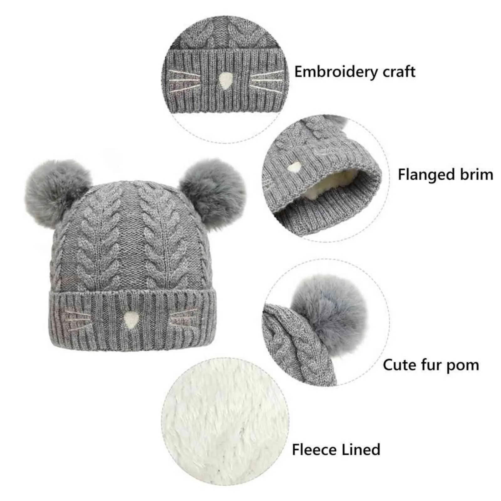 Boys Girls Wool Knit Hats for Baby Warm Knitted Cap Toddler Pom Beanie Winter Hat Ski Hat Y21111