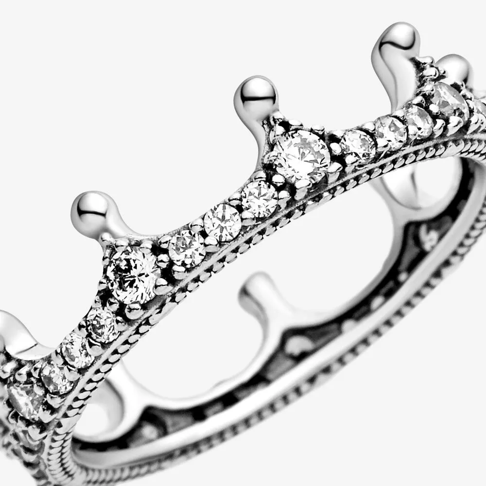 Classique authentique 100% 925 argent Sterling clair étincelant couronne anneaux pour femmes fiançailles anniversaire bijoux à bricoler soi-même