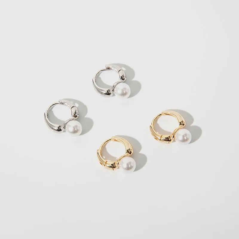 French Retro Tiny Hoop Earrings For Women Single Pearl Small Round Minimal Geometric Hoops With Charms & Huggie1850