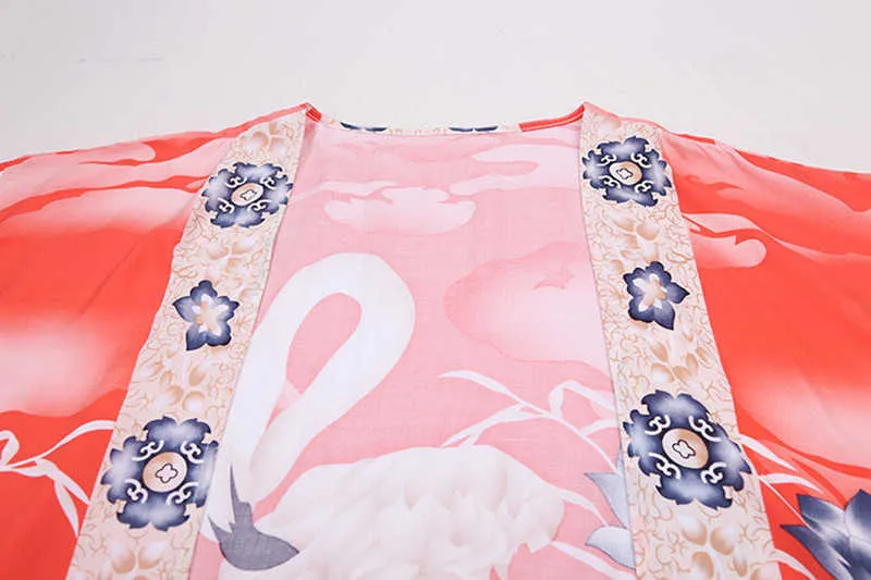 Beach Dress Cover Ups for Women Swimsuit Cover-ups Kimono Blouse Bathing Suit Cardigan 2021 Floral Crane Print Beachwear Coverup X259O