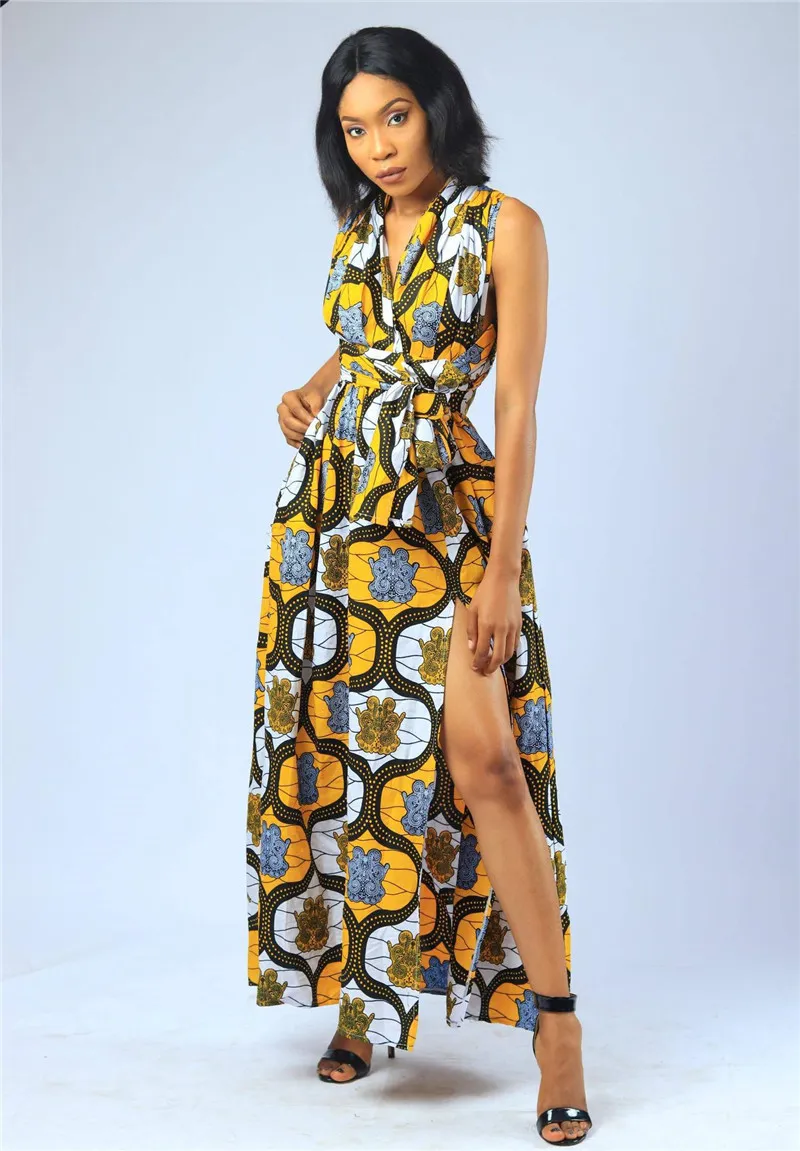 Isarose kvinnor backless maxi klänning afrikansk stil digital tryck ärmlös o nacke en linje examen samling fest långa klänningar 210422