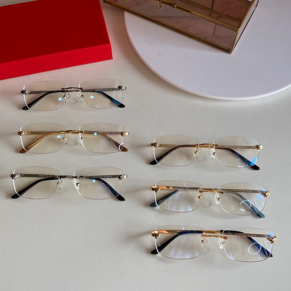 Uxury Designer Eyeglasses光学メガネヒョウヘッドデコレーションフレームリムレスアンチラウンドクラシックメンズ女性アクセサリーファッションS291M