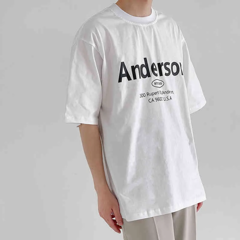 IEFB半袖Tシャツメンズ韓国風の夏の緩い手紙プリントシンプルなファッショントップスラウンドカラー原因となる基本的な布210524