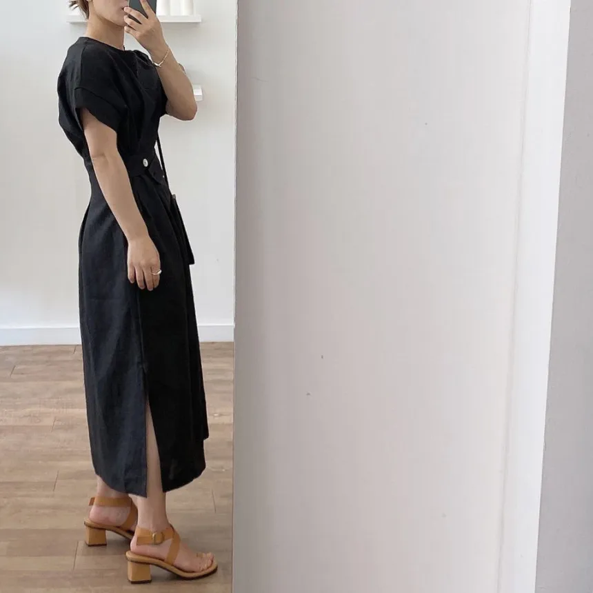 summer vintage dress korean style loose high waist elegant side split maxi dress womens N0006 210423