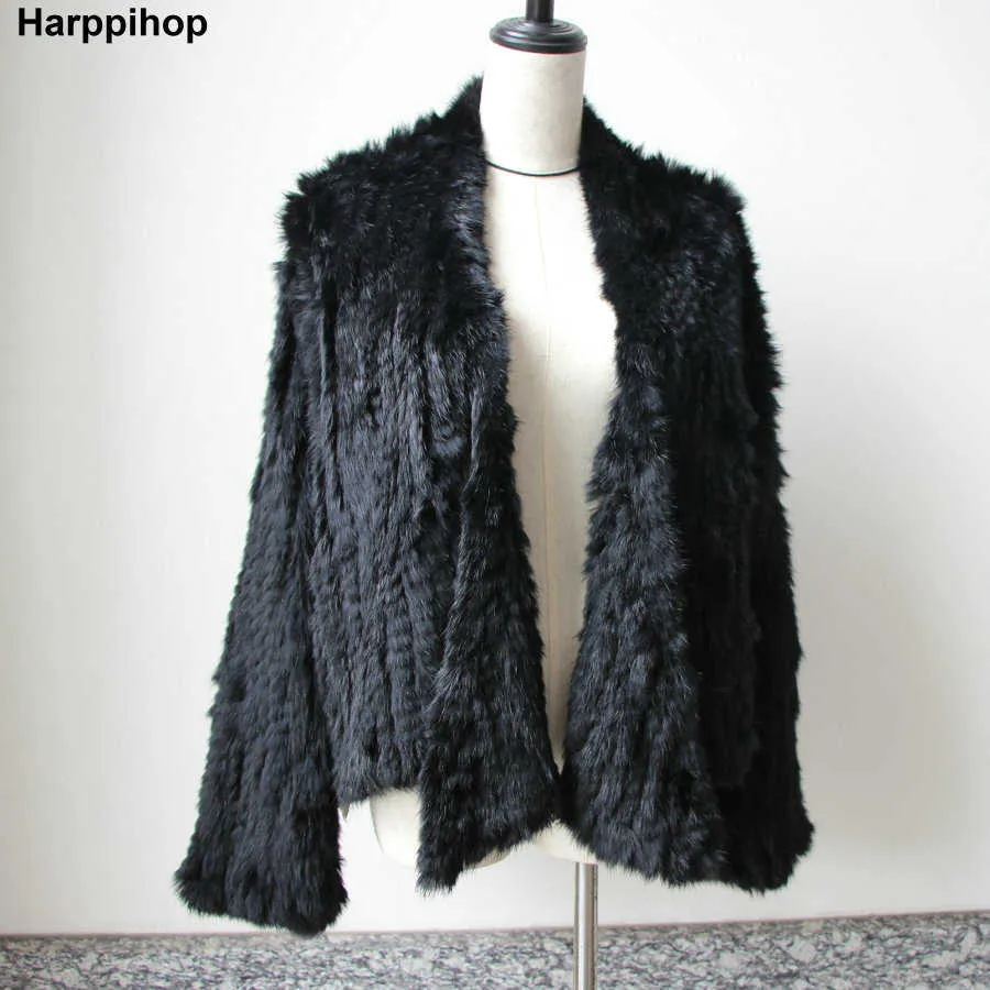 Cappotto di pelliccia reale delle donne di autunno di inverno Cappotto di cappotti di coniglio lavorato a maglia femminile Casual Spessore Cappotto sottile di modo caldo Abbigliamento 210910