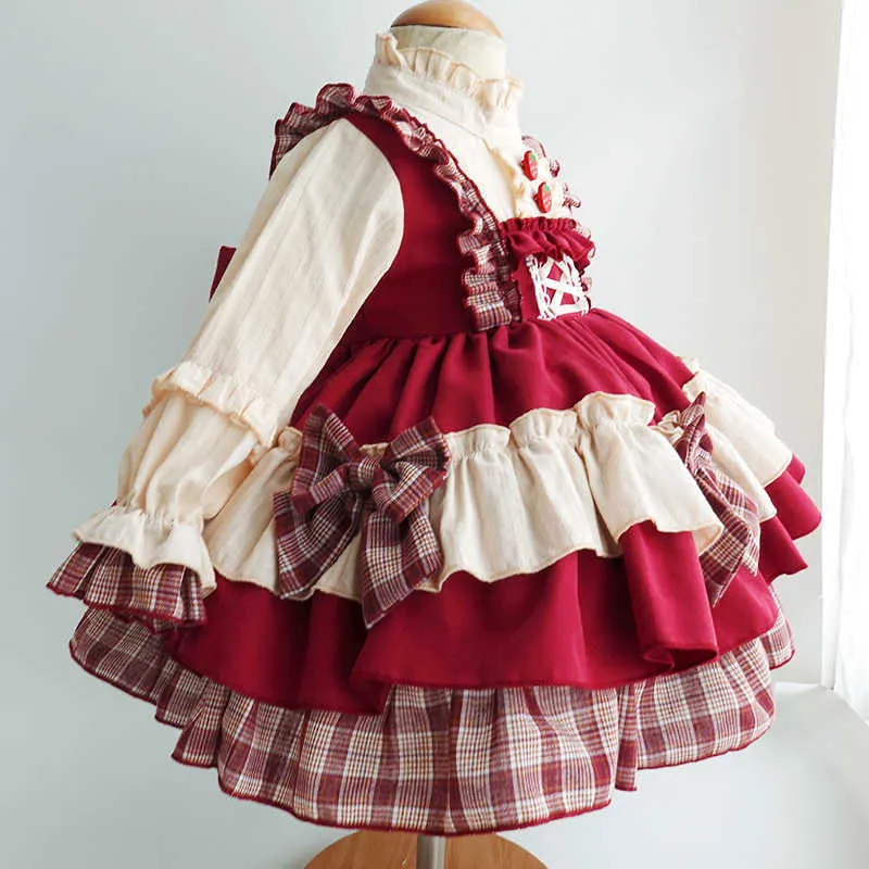 Bébé filles robe espagnole enfants lolita princesse rouge vintage robes enfant anniversaire fête de mariage robe adolescent fraise frocks 210615