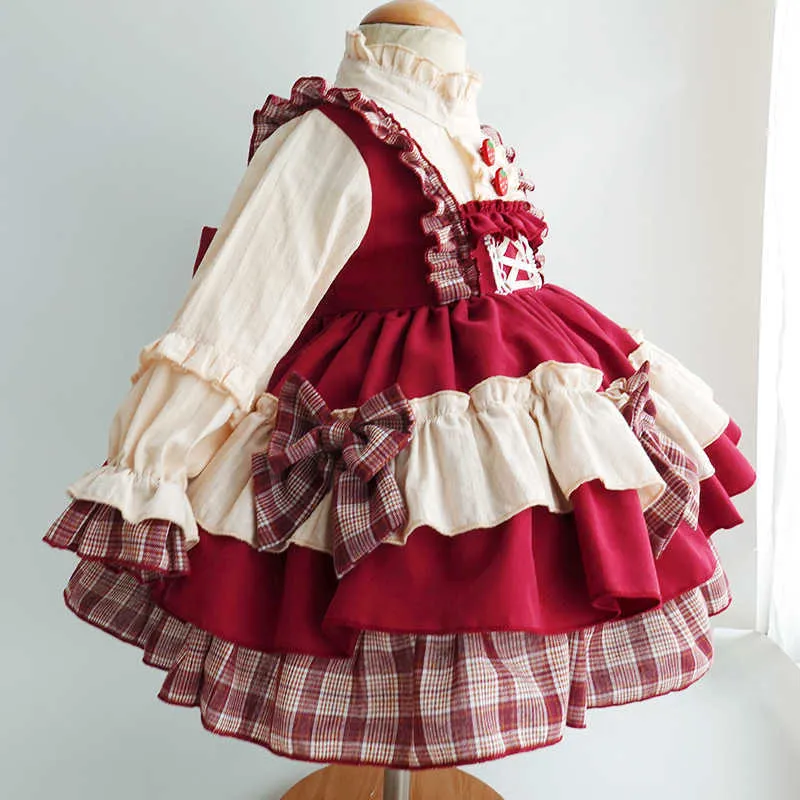 Baby Girls Spanish Dress Kids Lolita Princess Red Vintage Dresses Toddler Birthday Wedding Party Gown Teenager Strawberry Frocks 210615