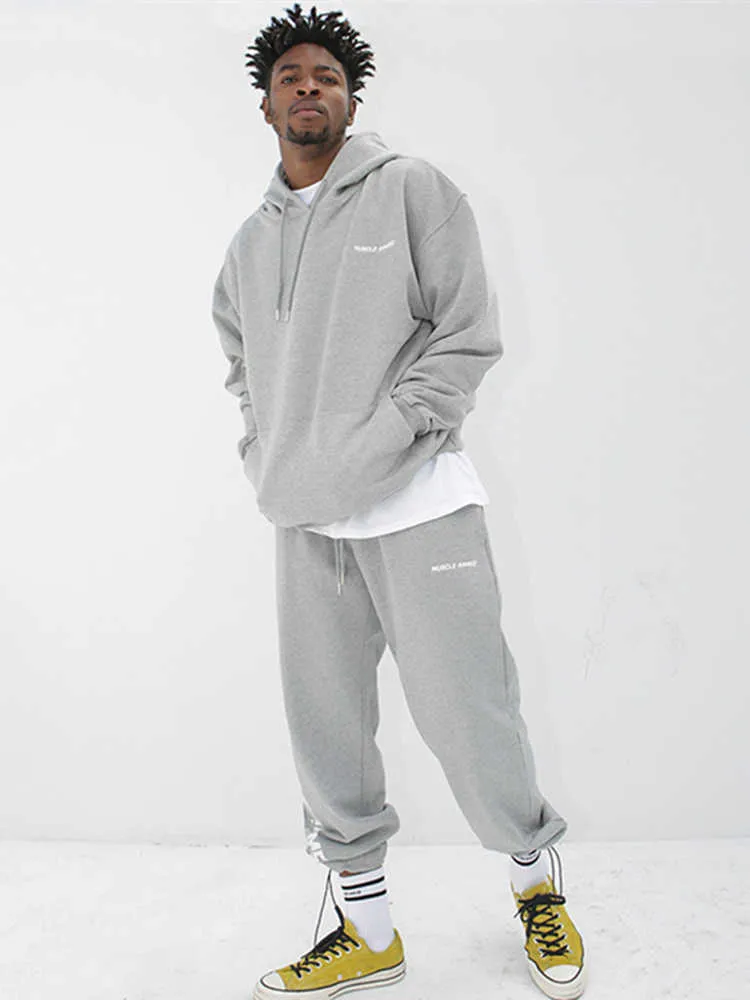 Winter Hooded Sports Men's Suit Male Pullover Plus Fleece Thickened Oversize Coat Casual Training Sweatpants Fashion Clothing X0909