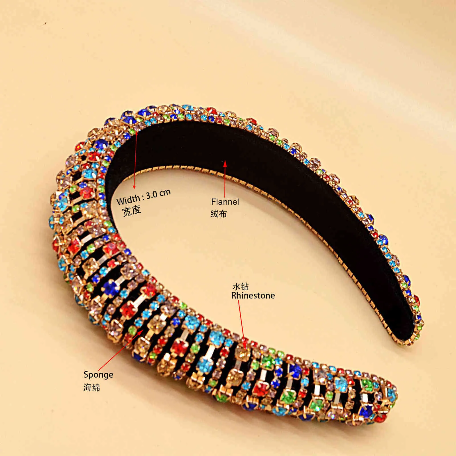 JOLORYM Schmuck Frauen Korea Strass Trendy Kopfschmuck Schwamm Haarband Flanell Haar-accessoire 3 cm Breite Stirnband FG-YL-005