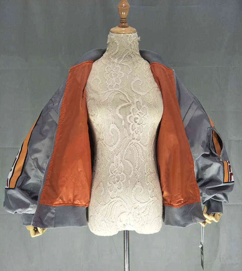Veste de printemps Femmes Coupe-vent Manteau Patch Designs Harajuku Lâche Bomber Streetwear Casual Manteau de base Oversize Veste courte 211029