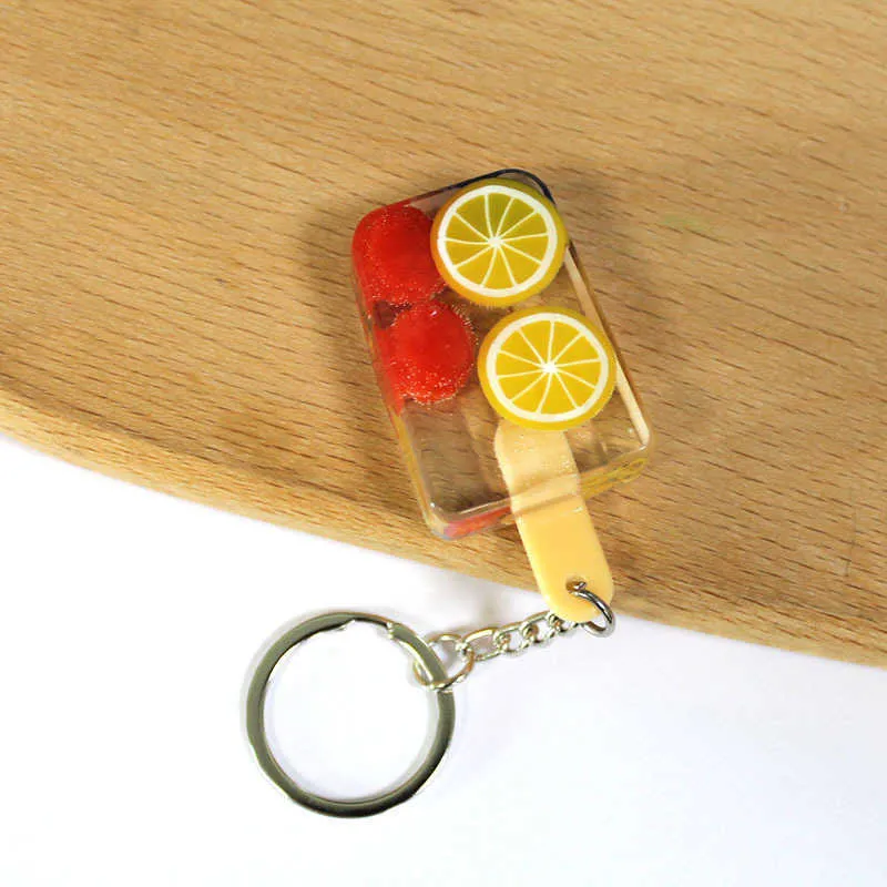 5 pièces mignon cristal simulation popsicle porte-clés bricolage fruits crème glacée popsicle étudiant couple sac pendentif bijoux G1019