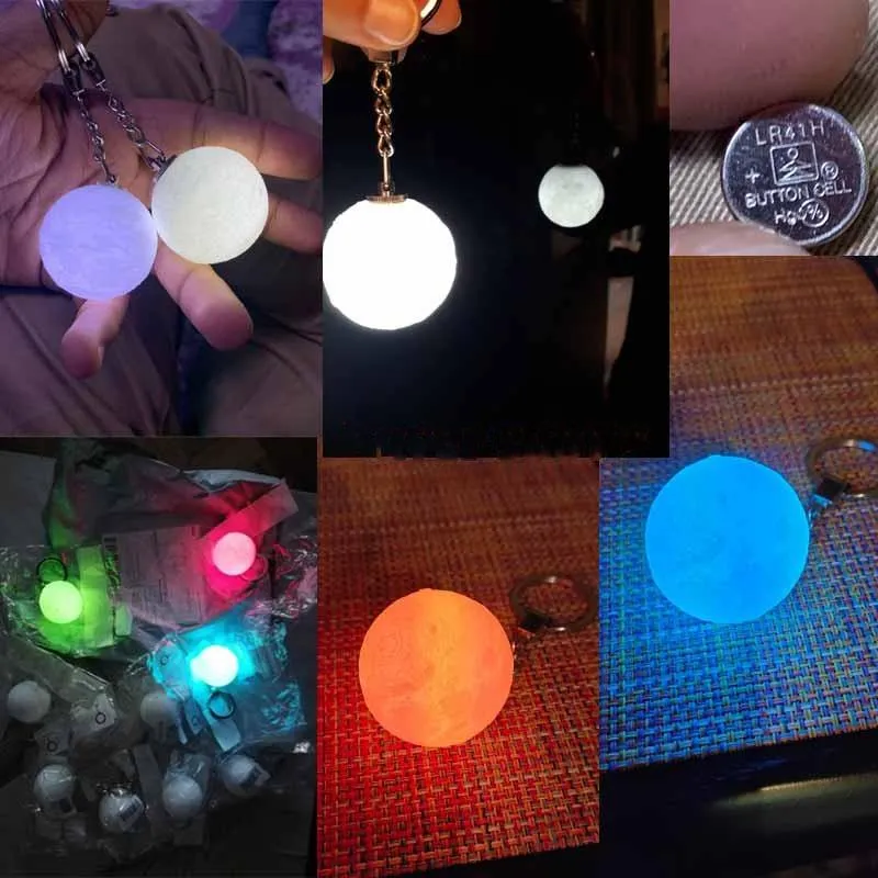 أضواء ليلية محمولة 3D Planet Keyring Moon Light -keychain decoration مصباح الزجاج سلسلة مفاتيح الكرة للطفل الإبداعي.