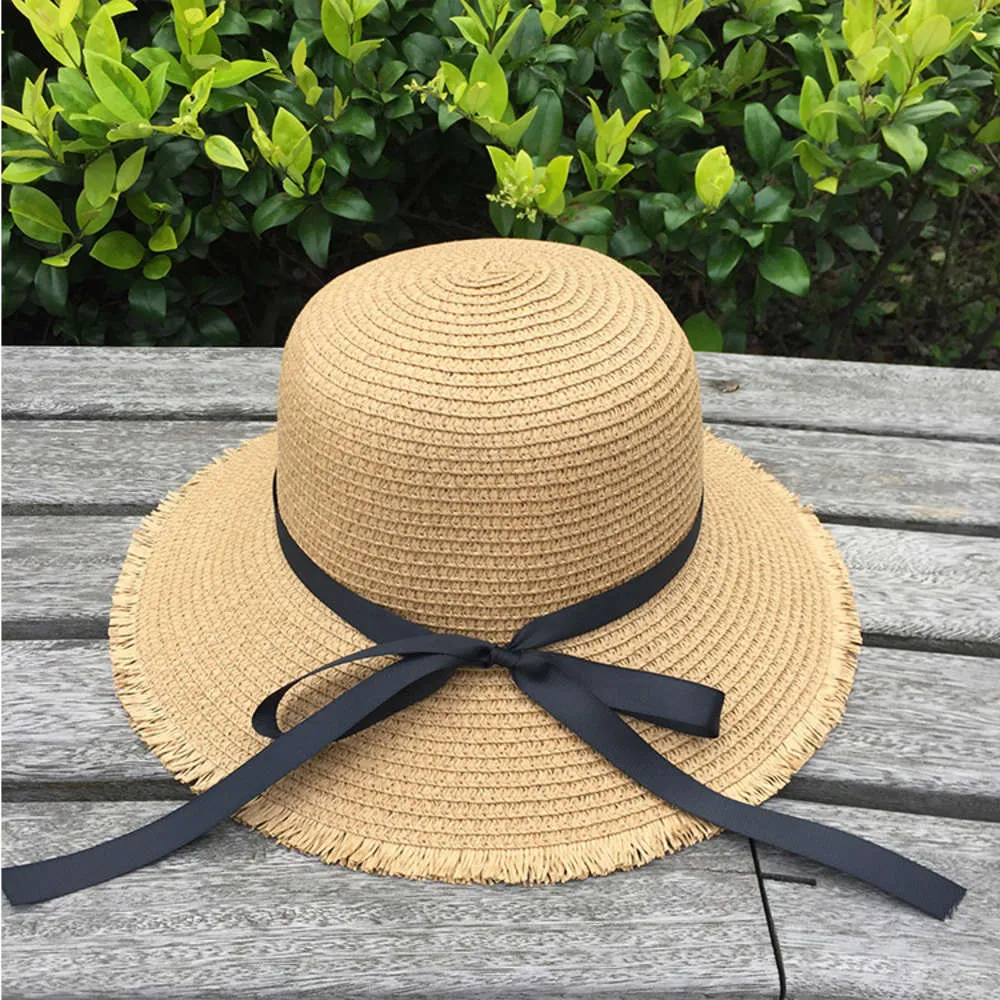 шапки с бантом женские039s летняя защита от солнца и солнцезащитный козырек из меха Соломенная пляжная шляпа с большими полями sun tide5413960