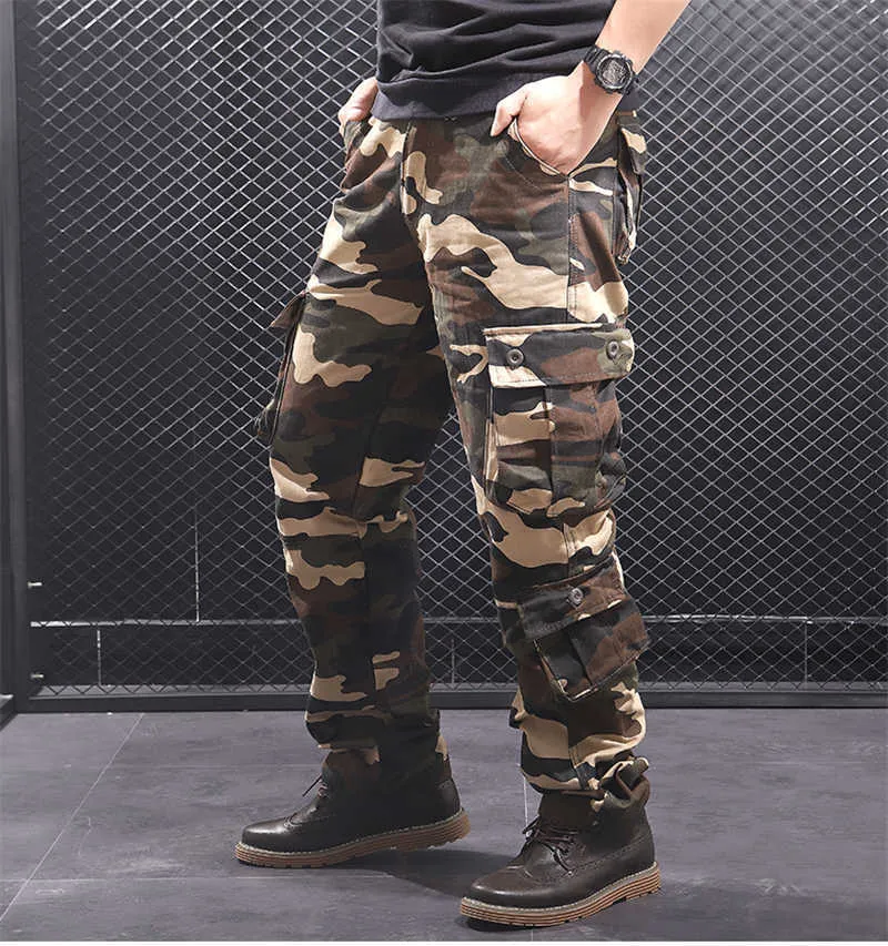 Camouflage Cargo Pants Män Multi Pocket Bomull Militär Camo Armé Spårbyxor Man Streetwear Overaller Pantalon Homme 210715