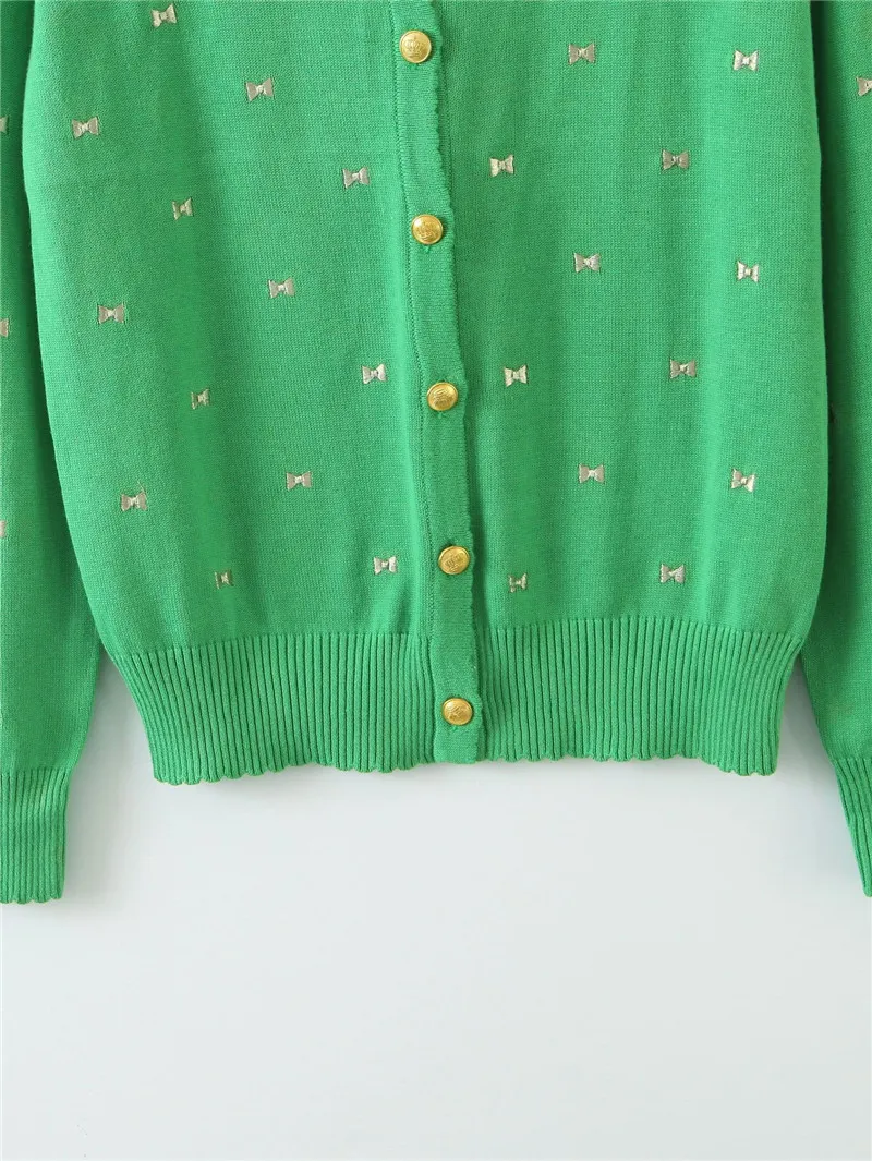 HSA Mulheres Cardigan Sweet Sweater Button Manga Longa Bordado Bow Feminino Top Casual Knit Cardigans Casaco 210430