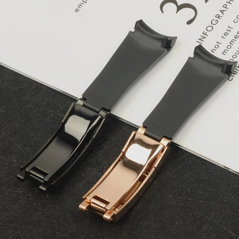 Horlogebanden 20 mm zwart gebogen uiteinde siliconenrubber horlogeband voor rolband Submarine GMT-armband Glidelock-sluiting korte versie290C