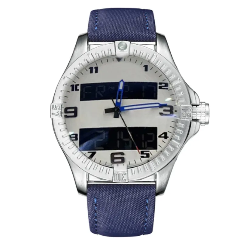 Moda Blue Dial Watches para hombres Dual Time Zone Watch Electronic Pointer Display Montre de Luxe Wutwatches Strap de goma Reloj299O
