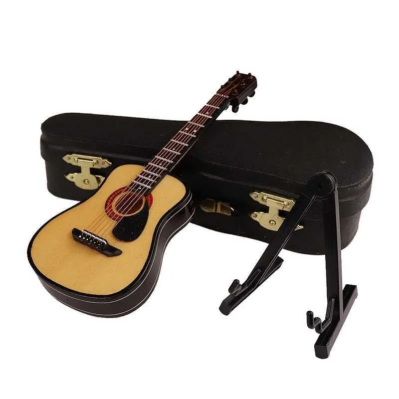 Mini Classical Guitar Wooden Miniature Model Musical Instrument Decoration Gift Decor For Bedroom Living Room 210804