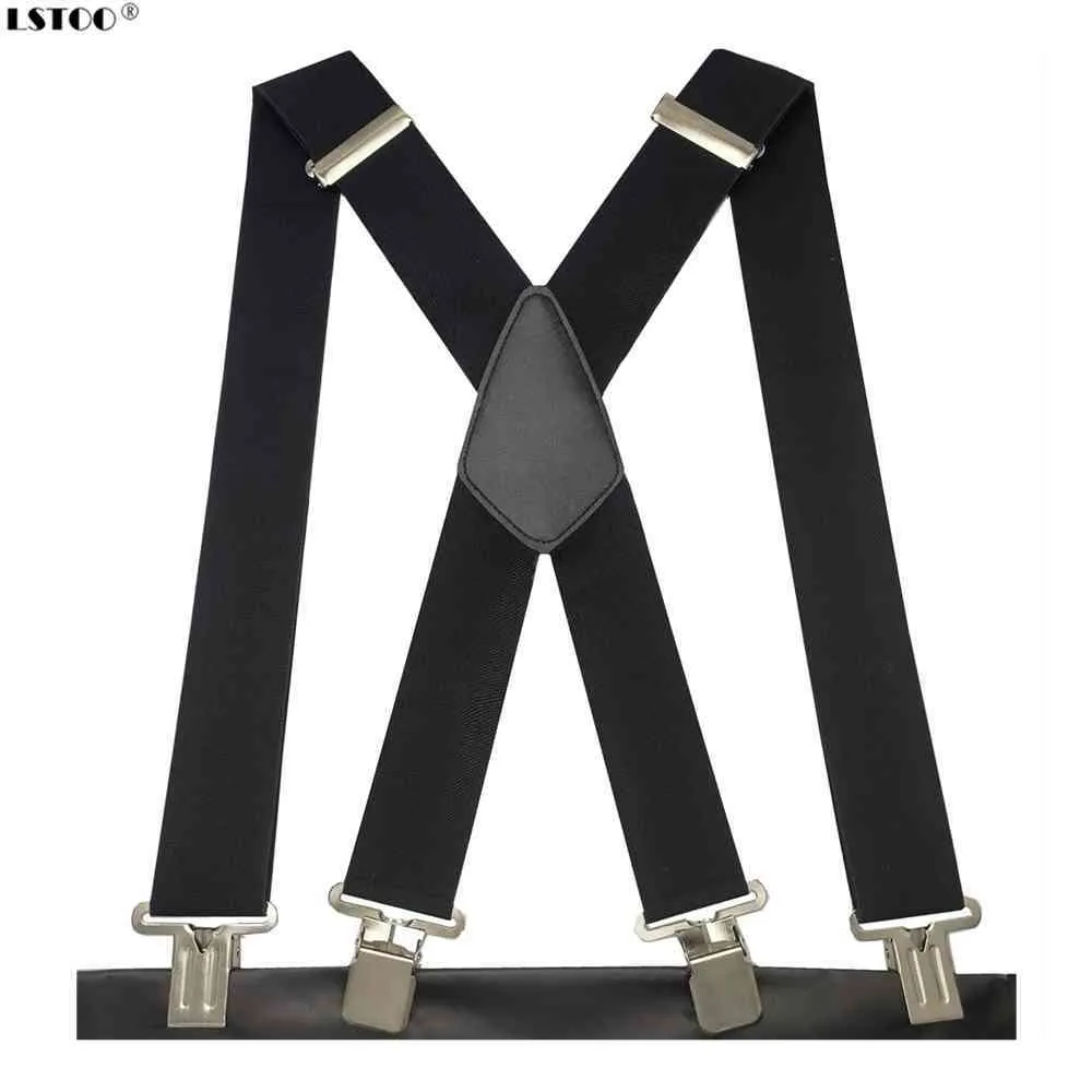 Plus maat 50 mm brede mannen Suspenders Hoge elastische verstelbare 4 sterke clips Suspener Zware duty X Achterbladen Braces 5 kleuren286A