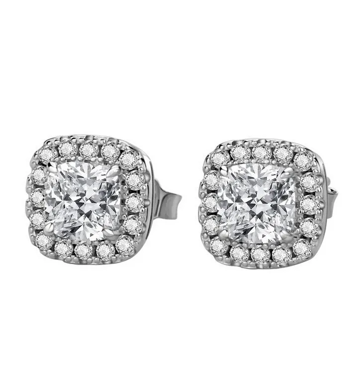 Choucong Brand New Luxury Jewelry Real 925 Sterling Silver Cushion Shape White Topaz CZ Diamond Gemstones Party Women WeddingStud234p