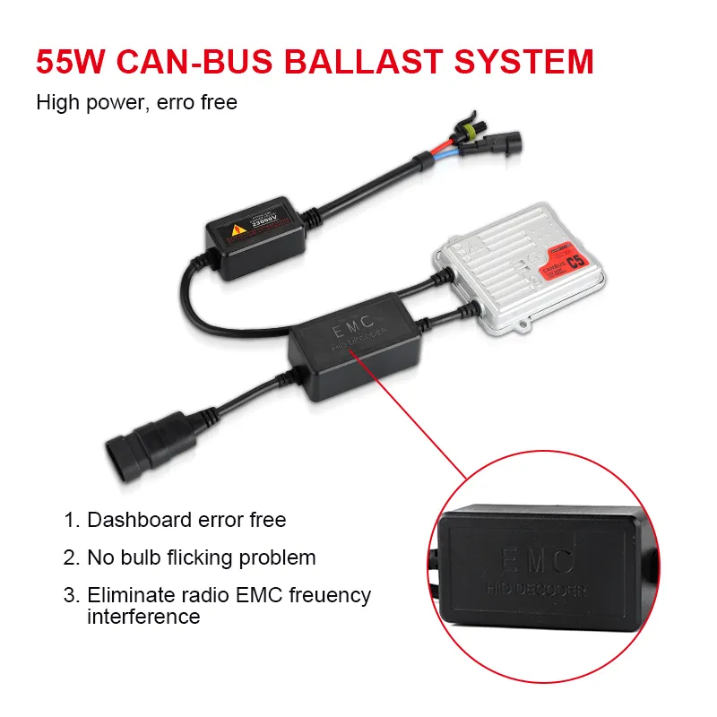 55W Canbus Start de Ignição Bloqueio de Ignição Bulbo Lâmpada Retrofit Xenon Kit de conversão H1 H3 H7 H1 Hb3 Hb4 4300K ​​6000K 8000K 12V