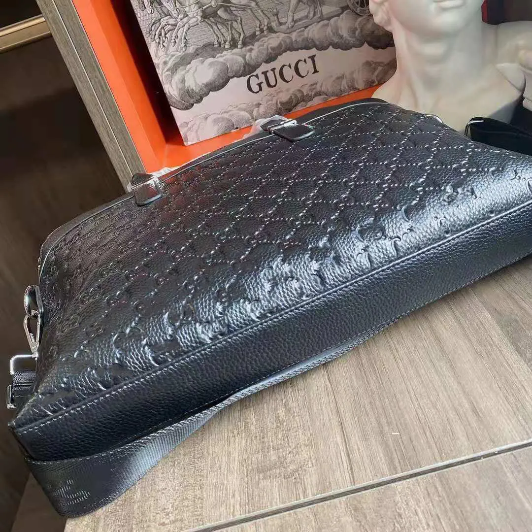 bag Men's high end briefcase business casual hand leather black luxury zipper stripe276Z