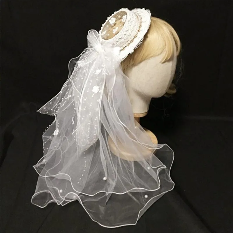 Gorro de fiesta de té para mujer, sombrero con adornos de hilo transparente, accesorios para la cabeza de novia, sombreros de ala tacaña 2972