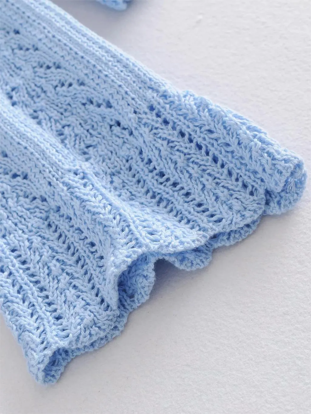 surdimensionné femmes pull tricoté automne hiver décontracté évider vintage pulls recadrée bleu pull 210427