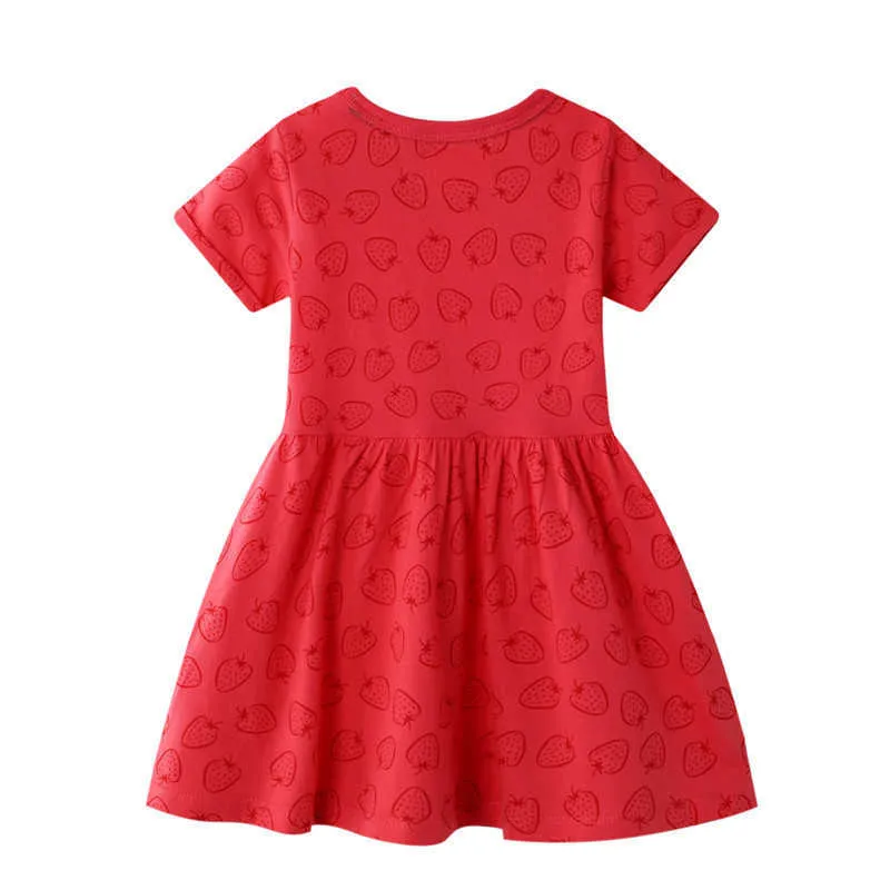 ジャンプメーターの赤ちゃんガールズドレス夏のパーティー王女イチゴの子供の服Tutuかわいいデザインの子供210529