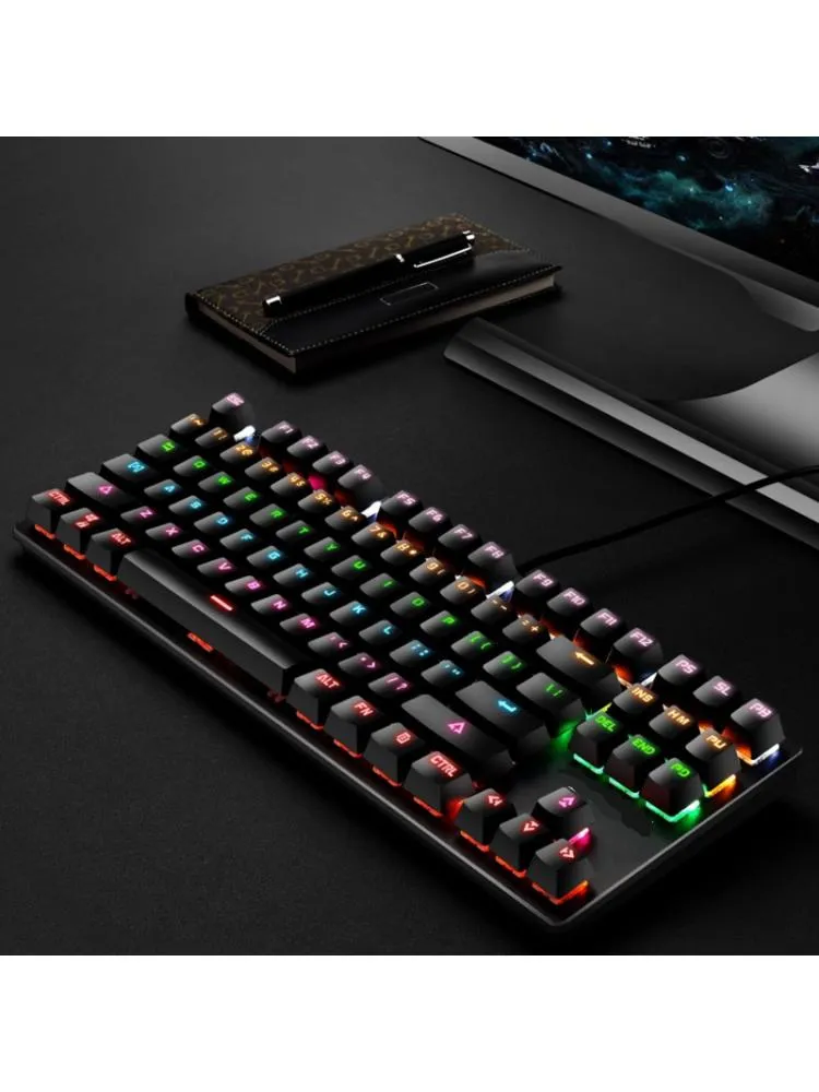 Mechanische Tastatur 87 Tasten Schalter Kabel -Gaming -Tastaturen mit RGB -Hintergrundbeleuchtung für Tablet Desktop Russian Sticker PC Computerspiel