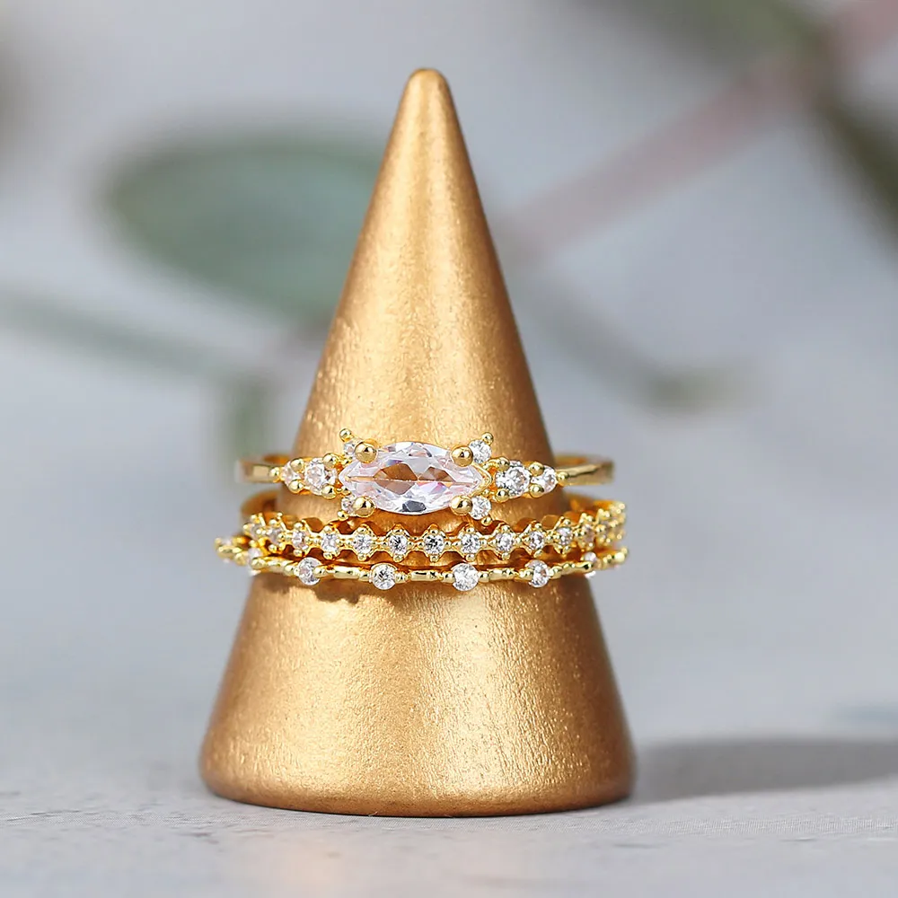 Conjunto pequeno de anel pequeno para mulheres, cor dourada, zircônia cúbica, midi, anéis de dedo, aniversário de casamento, acessórios de joias, presentes, kar229343r