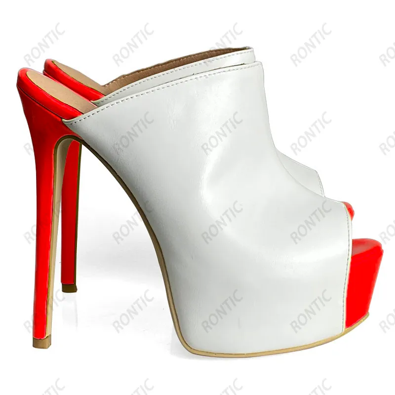 Rontic Marke Neue Frauen Plattform Mules Sandalen Sexy Stiletto Heels Peep Toe Hübsche Weiße Kleid Schuhe Damen US Größe 5-20