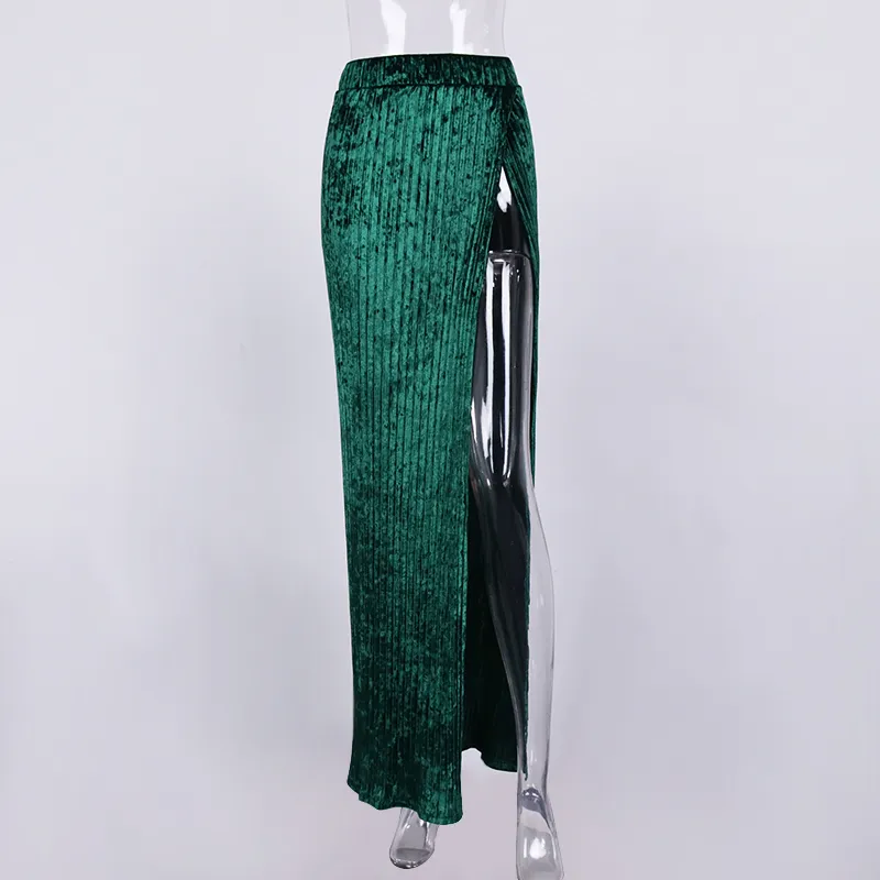 NewAsia Long Skirt Woman Velour Side Split Solid Color A Line High Waist Skirt Ladies Casual Sexy Party Beach Skirts y2k Clothes 210331