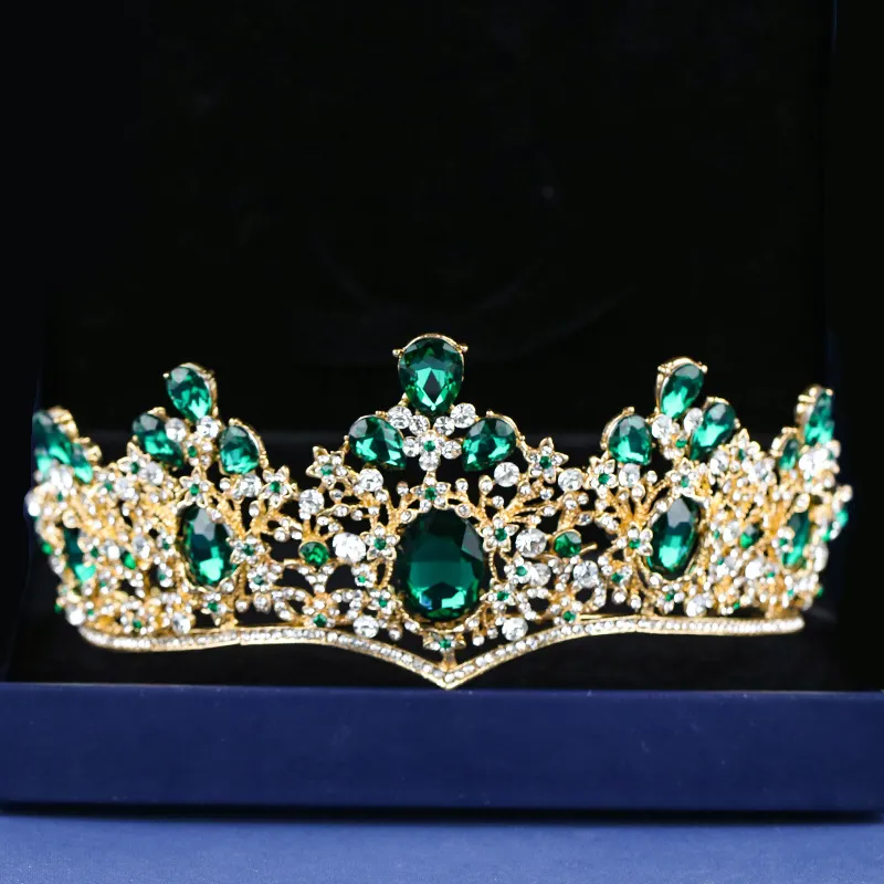 Diadème de mariée Coiffe 2022 Vintage Baroque Pageant Couronne Nouvel Alliage Diamant Vert Émeraude Noble Couronnes Élégant Chapeaux Quinceaner243R