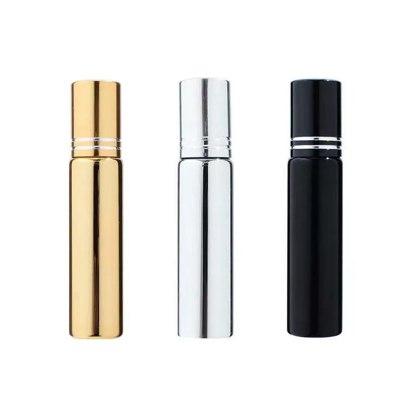10-10ml Glass Roll on Essential Oil Bottle Empty Gold/Silver/Black Perfume Refillable Scent Tube