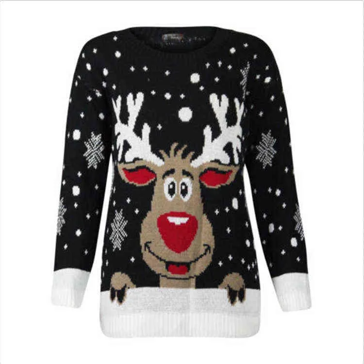 Женщины уродливые рождественские Shgte Weater олень теплый вязаный новый с длинным рукавом свитер джемпер Top O-шеи Санта-Клаус мода повседневная блузка Y1118