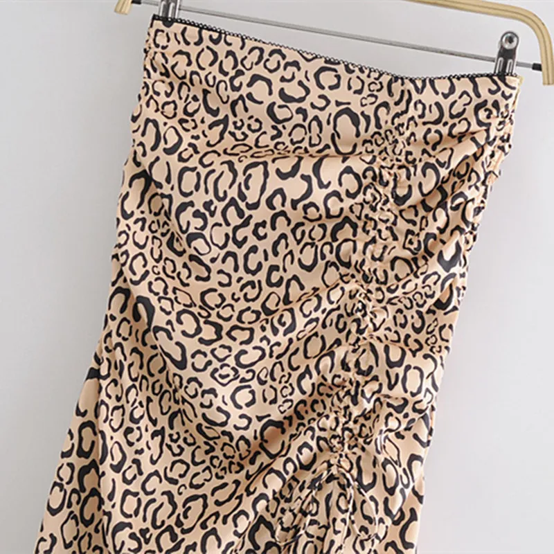PUWDセクシーな女性のハイウエストスカート夏のファッションレディースストリート女性ヒョウ印刷不規則な巾着210522
