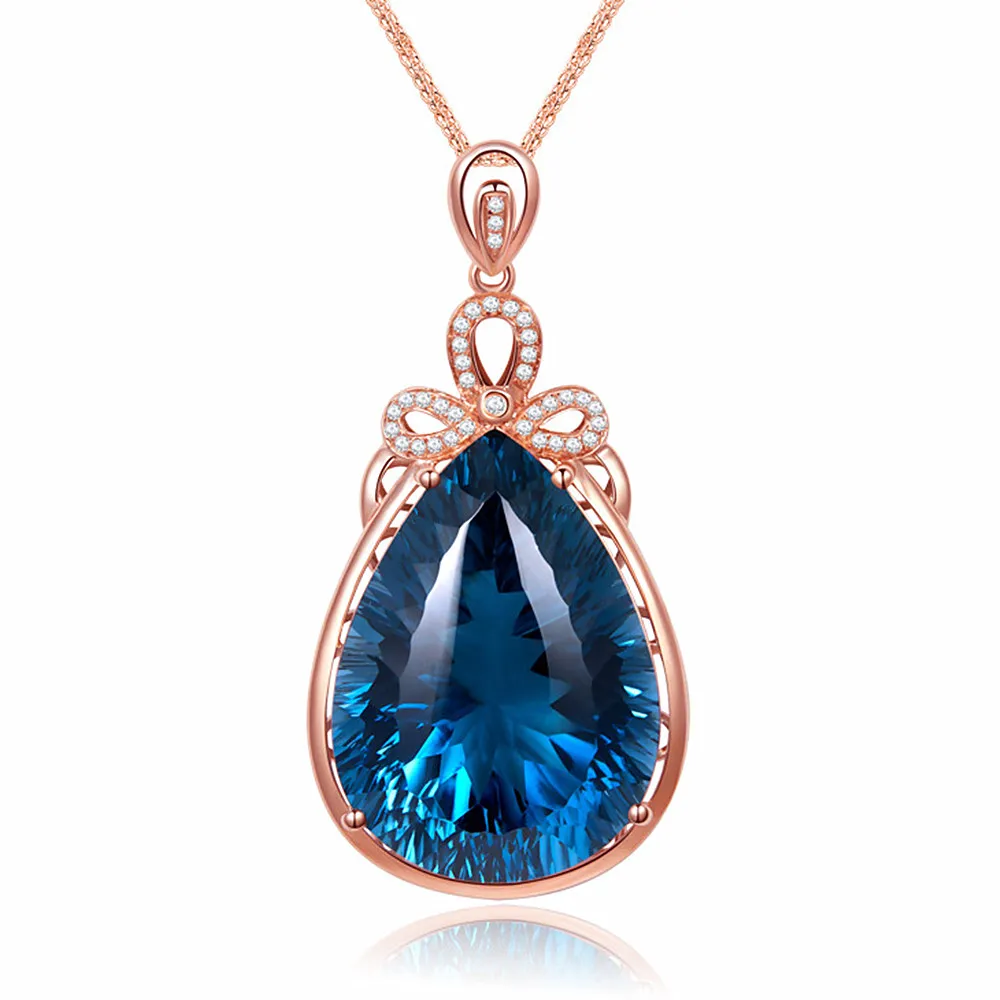 Luxe Grand 6 Carats Bleu Cristal Saphir Pierres Précieuses Diamants Pendentif Colliers pour Femmes Or Rose Couleur Ras Du Cou Bijoux Bijoux