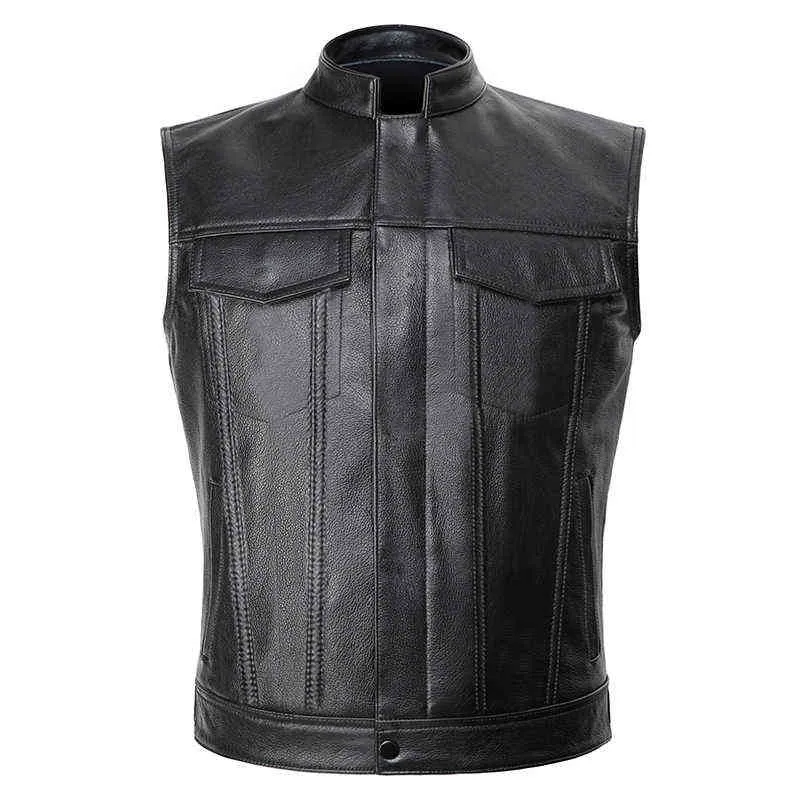 Giacche da motociclista da uomo Thunder Road Gilet Giacca in pelle tinta unita Giacca da motociclista punk Giacca da ricamo Cappotti corti 211106