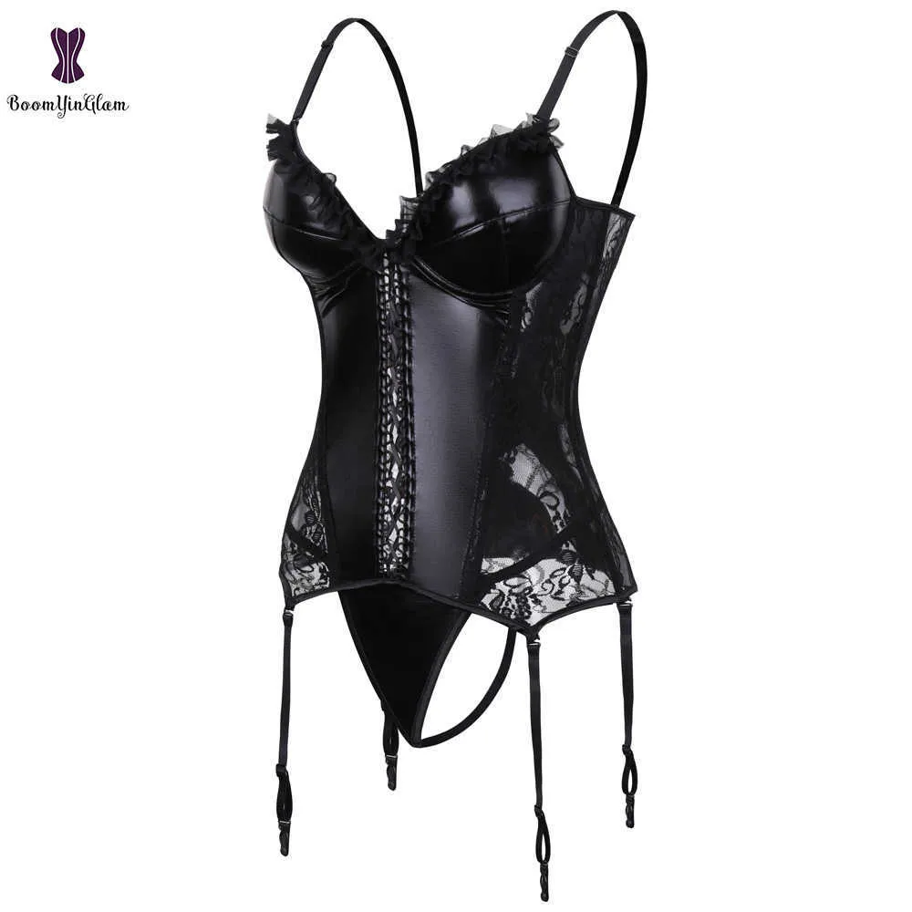 Sangle femmes Faux cuir Sexy Floral Overbust Corset taille Bustier Cincher crochet et fermeture des yeux Bodyshaper