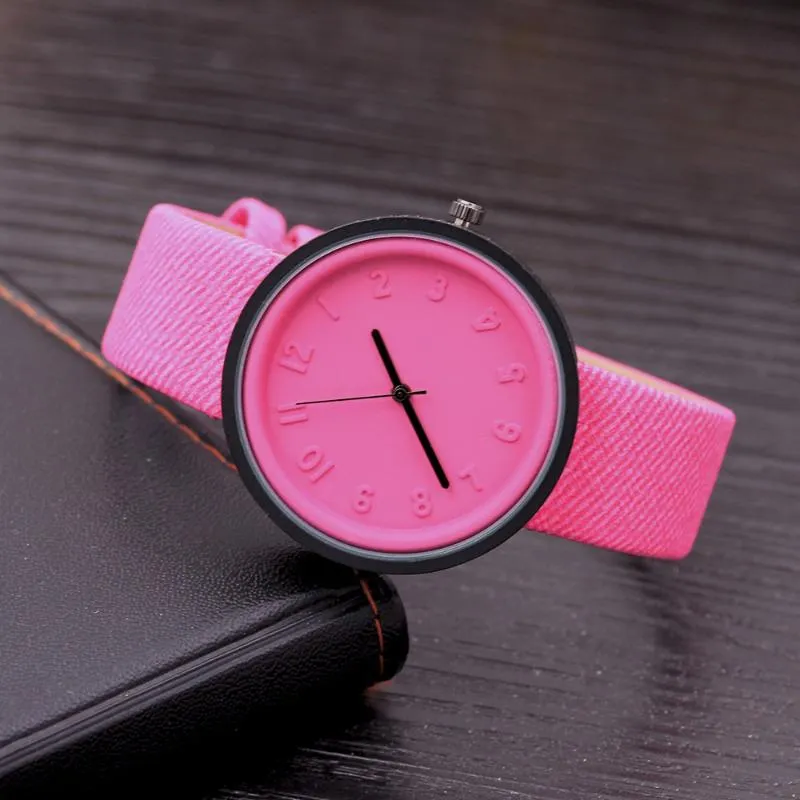 Stereoscopic Numeral Girls Watches Womans Creativity Canvas Leather Strap Fashion Simple Casual Ultra-thin Ladies Watch 2021 Wrist3104