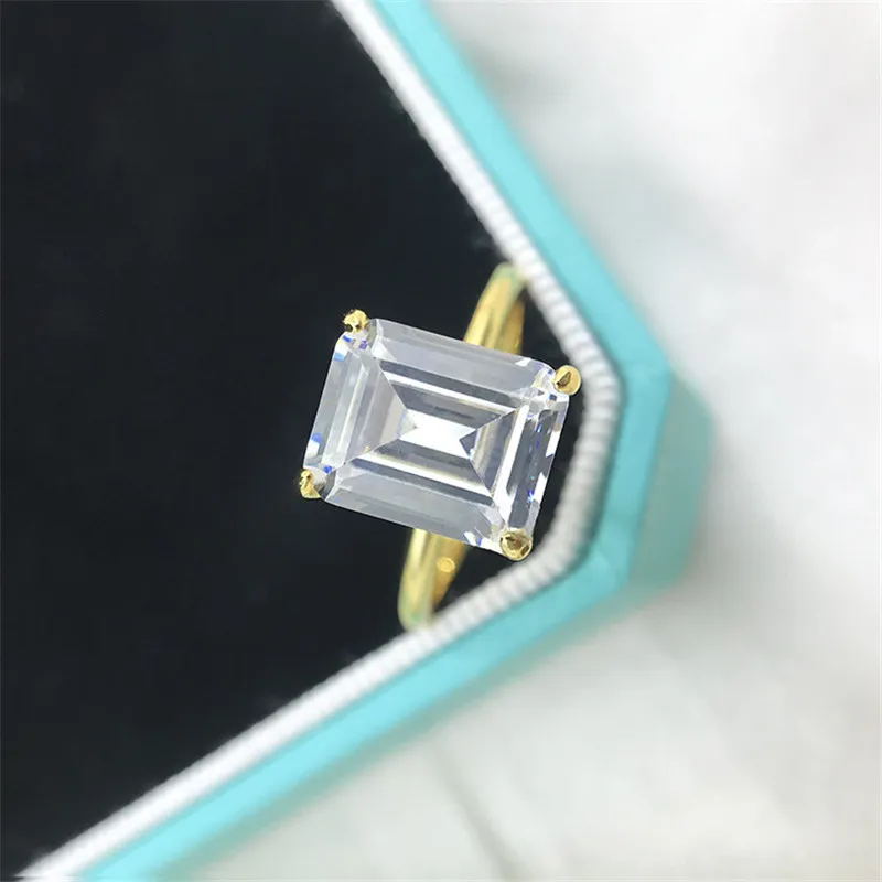 925 Sterling Women Engagement Emerald Cut Rings Simulated Diamond Wedding Silver Bridal Ring Jewelry Lover Party